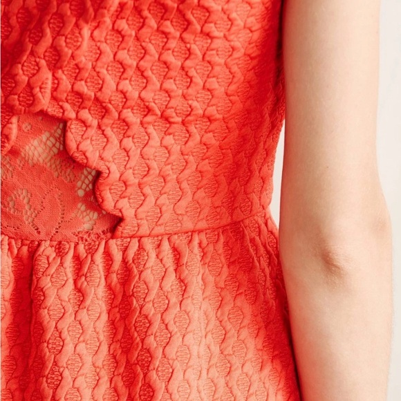 Women’s size XS Maeve Anthropologie Coral Caye Scalloped Hem Cut Out Dress - Picture 4 of 14